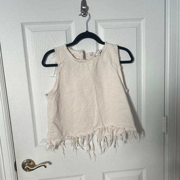 Zara Off-White Fringe Tank Top size small denim - Picture 1 of 4
